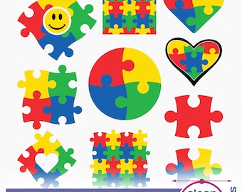 Autism Puzzle SVG Heart Circle Smiley Awareness piece clipart and vector cutting files, Background Template files for Cricut and silhouette