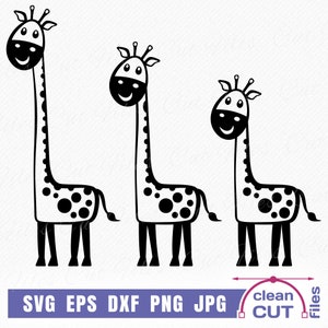 Cute Giraffe SVG kids wall art sticker design in three sizes, Giraffe animal Decal vector and clipart, Giraffe cutting file png dxf