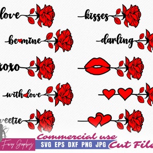 SVG-bundel Roos met tekst, SVG-ontwerpen voor Valentijnsdag