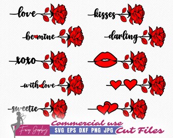 Rose with Text SVG Bundle, Valentines Day SVG designs