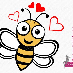 Bee SVG Layered Cuting and Clipart file, Bumble bee SVG, Cute Honey bee with hearts svg, Baby Bodysuit Shirt vector t-shirt design
