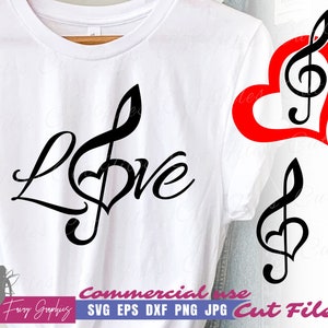 Love Music SVG Music Note Heart - Music Wall art vector - Funny Music SVG, note with heart - clipart and cutting files - commercial use svg