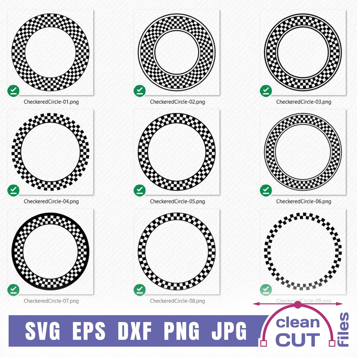 Checkered Circle Patterns SVG Bundle, Circle Border Background Frames ...