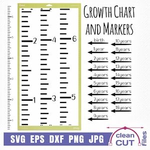 Regla de pared vectorial SVG con gráfico de crecimiento y marcadores para Cricut, archivos de corte y clipart de silueta, calcomanía adhesiva con gráfico de altura para niños
