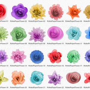 以下が含まれることがあります： さまざまな色とスタイルの24個の紙の花。花は4列に6個ずつ配置されています。花はすべて紙製で、巻かれた紙のデザインになっています。