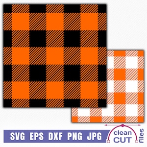 Orange Buffalo Plaid SVG vector, Orange Black and White Check Seamless Pattern Template Texture Background cutting and clipart files