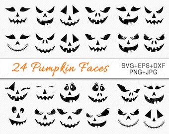 Pumpkin Faces SVG Bundle, Halloween SVG Bundle, Cut and Clipart Vector files