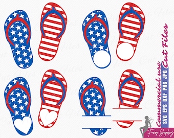 Flip Flops US Flag SVG, 4th of July SVG Flip Flops, Patriotic vector files, July 4th svg png cutting and clipart files - commercial use