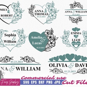 Bruiloft SVG Bungle - bruiloft borden, huwelijk naam frame, bloemen frame, hart frame, welkom bij bruiloft snijden en clipart-bestanden