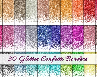 Glitter Confetti Borders | 30 Colors Glitter Overlay Background Images, Glitter Borders PNG, Glitter Confetti Clipart - commercial use
