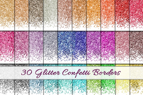 Glitter Confetti Borders | 30 Colors Glitter Overlay Background Images, Glitter Borders PNG, Glitter Confetti Clipart - commercial use