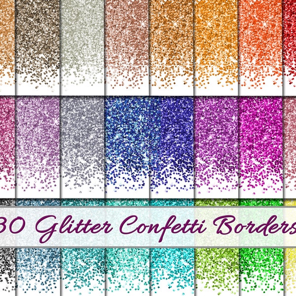 Glitter Confetti Borders | 30 Colors Glitter Overlay Background Images, Glitter Borders PNG, Glitter Confetti Clipart - commercial use