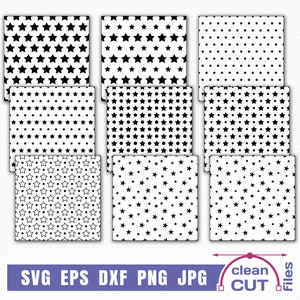Polka Stars Pattern SVG-bundel, naadloze vectorsjabloon voor snijden en clipartbestanden, retro grote en kleine textuurafbeeldingen