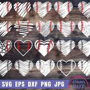 Pacchetto svg Baseball Heart - Scarabocchi, Distressed, Grunge, Paint Stroke, Softball cut e Clipart Files
