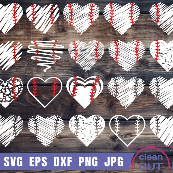 Baseball Heart svg Bundle - Scribble, Distressed, Grunge, Paint Stroke, Softball cut and Clipart Files