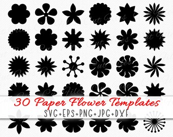 May include: Thirty black paper flower templates in various shapes and sizes. The templates are perfect for crafting and decorating.
