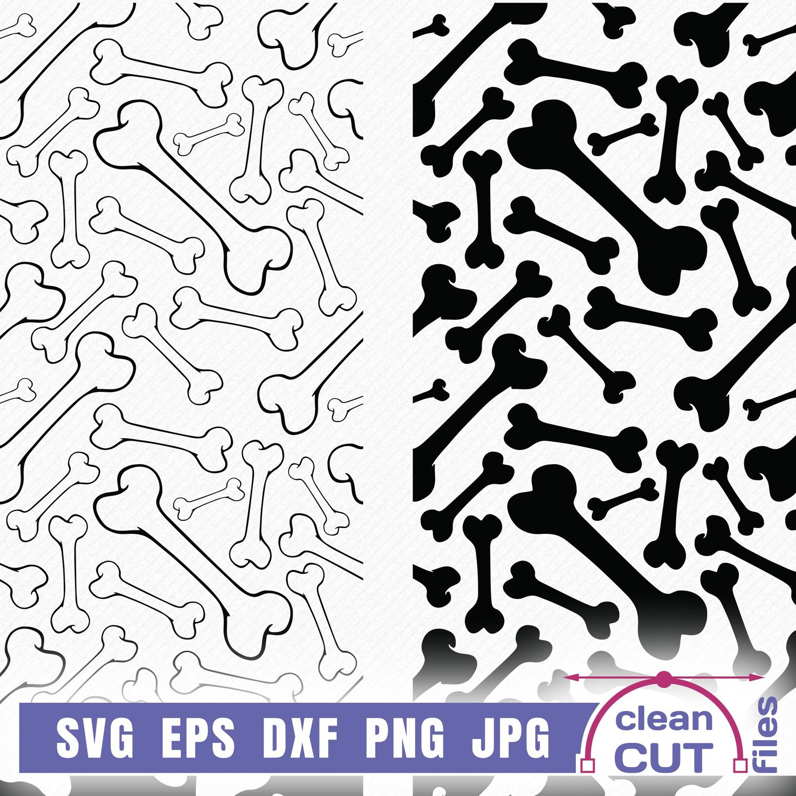 Seamless Paw and Bone SVG Pattern Bundle, Animal Paw Print Background ...