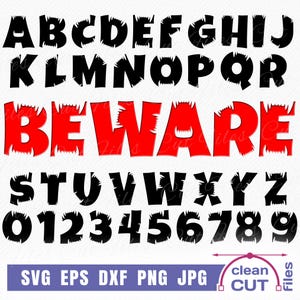 Hondentanden SVG-lettertype dierlijk alfabet enge letters svg hondentanden lettertype Angry Animal Bite Pas op Letters