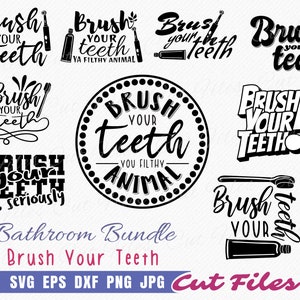 Pacote SVG Escovar os Dentes | 9 Citações Vetoriais de Banheiro - svg de uso comercial