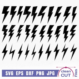 May include: A set of 24 black lightning bolt SVG cut files. The lightning bolts are in various sizes and angles. The files are perfect for creating crafts, decals, and other projects.