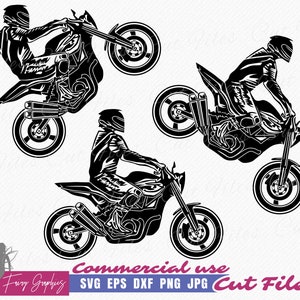 Motorcycle SVG Biker, Stunt SVG, Motorcycle Wheelie Stoppie design cutting and clipart files