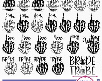 Skeleton Wedding Fingers SVG Bundle, Engagement Rings SVG, Bride Tribe and Groom Wedding Fingers Vector Cut and Clipart Cricut, Silhouette