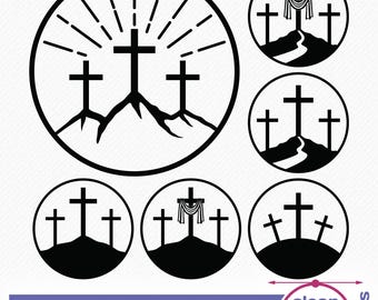 Circle Calvary Cross SVG Bundle | Three Religious Crosses in a Circle, Monogram Clipart & Vector Cutting Files