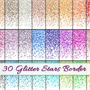 Glittersterrenrand | 30 kleuren glittersterren overlay achtergrondafbeeldingen, glitterranden png, clipart sterren confetti - commercieel gebruik
