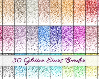 Glitter Stars Border | 30 Colors Glitter Stars Overlay Background Images, Glitter Borders PNG, Stars Confetti Clipart - commercial use