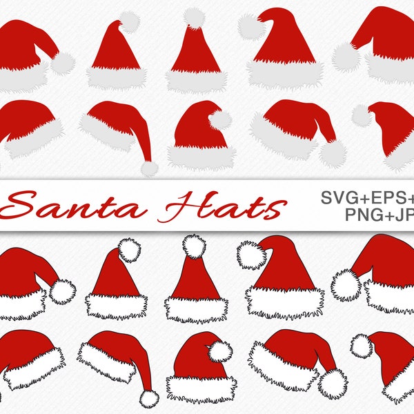 Santa Hats SVG Bundle, Layered Christmas Hat Cutting and Clipart files