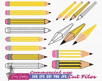 Pencil SVG Bundle, 17 Vector Pencil, School Pencil SVG, Pencil Clipart and Cut Files, Cricut and Silhouette - svg, eps, dxf, png, jpg
