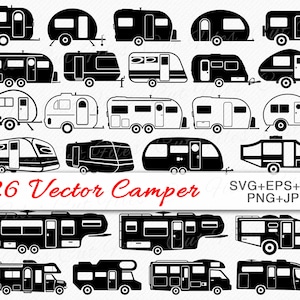 Camper SVG Bundle, Trailer vector and Clipart files, Camping svg, RV SVG Cutting and Clip Art designs | Vacation Trip - commercial use svg