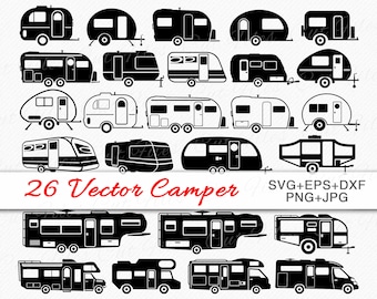 Camper SVG Bundle, Trailer vector and Clipart files, Camping svg, RV SVG Cutting and Clip Art designs | Vacation Trip - commercial use svg