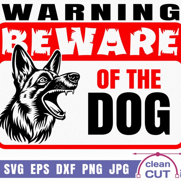 Beware of the Dog Sign SVG Angry German Shepherd Head Logo Barking Animal SVG, open mouth, Your Text Clipart, Decal - vector files