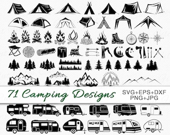 Camping SVG Bündel | Camper SVG | Camping Clipart Designs | Sommer, Lagerfeuer, Zelt, Camper, Wohnwagen, Kiefernbaum, Bergszene, Schneidedatei