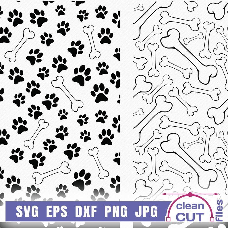 Seamless Paw and Bone SVG Pattern Bundle, Animal Paw Print Background ...