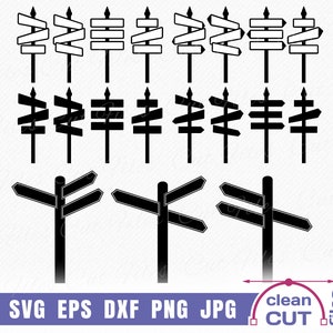 道路標識 SVG、3 つの道路標識付きポール、看板道路標識テンプレート矢印、テキストの切り取りとクリップアートのための場所がある空白の標識