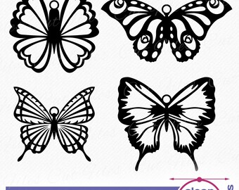 Butterfly Laser Cut Tags vector SVG, 4 Hand-drawn Butterfly Gift Tag clipart files, Valentine's Day Easter