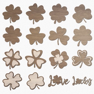 Hojas de trébol SVG, adorno de trébol, trébol de cuatro hojas del día de San Patricio, archivos de corte láser Glowforge para decoración Cricut