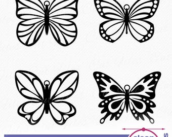 Butterfly Tags vector SVG, 4 Hand-drawn Butterfly Gift Tag Laser Cut File clipart, Valentine's Day Easter