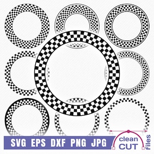 May include: Set of nine black and white checkered circle frames. The frames are in different sizes and are perfect for adding a touch of style to your crafts.