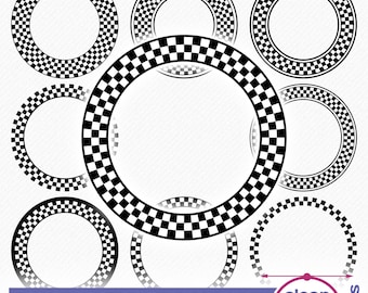 Checkered Circle Patterns SVG Bundle, Circle Border Background Frames, Chacker Template cutting and Clipart files