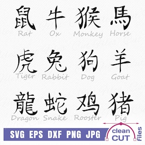 12 chińskich znaków zodiaku SVG Bundle Nowy Rok Kalendarz Kolekcja Png, Eps, Dxf wall art, clipart wektor cięcie i pliki clipart