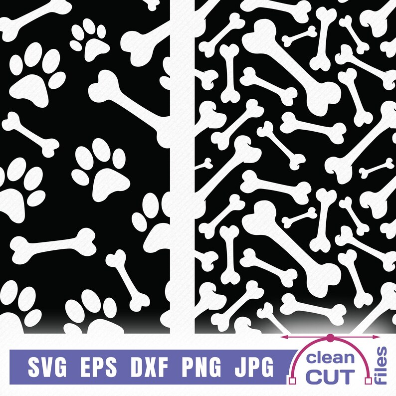 Seamless Paw and Bone SVG Pattern Bundle, Animal Paw Print Background ...