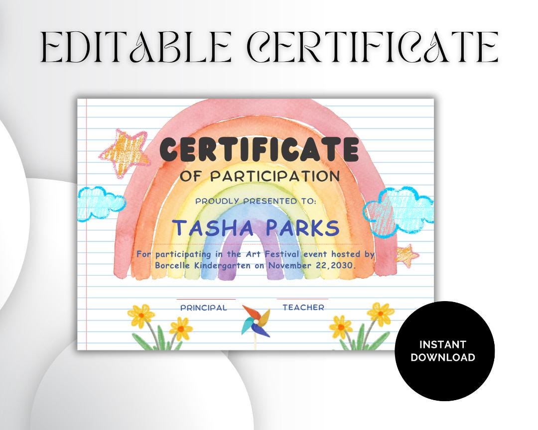 Fun Kids Art Certificate | Printable Digital Award Template for ...