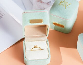 Caja de anillo de compromiso, caja de joyería de nombre personalizado, caja de anillo de ranura única, caja de anillo de boda personalizada, portador de anillo de propuesta, caja de anillo de monograma