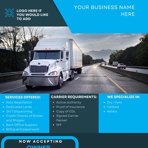 Customizable Freight Dispatcher Flyer - Dispatching Business Flyer Template - Editable Trucking Services Flyer Design - Instant Download