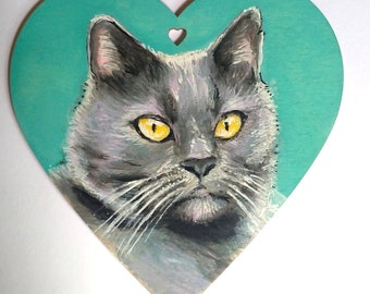 Small hand painted wooden heart pet portrait