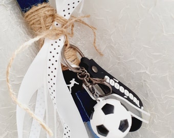 Handgemaakte voetbalthema paaskaars lampada, Griekse paschakaars, peetoudercadeau