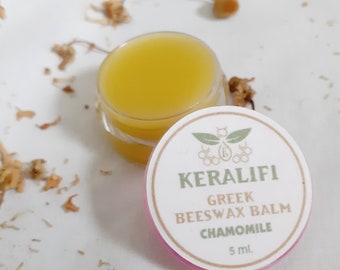 Muestra de bálsamo de cera de abejas y manzanilla: hidratante natural para manos y cuerpo